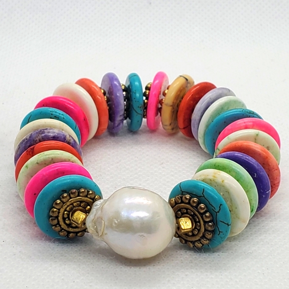 GiuliA Jewelry - GiuliA Bracelets-handmade Colorful Beaded with Real Baroque Pearl Accent
